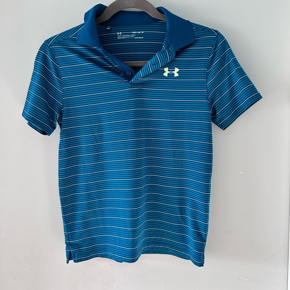 Under Armour Teal and White Striped Polo